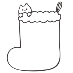クリスマス　靴下　ソックス 猫と靴下　イラスト　無料イラスト　モノクロ　お便り　保育