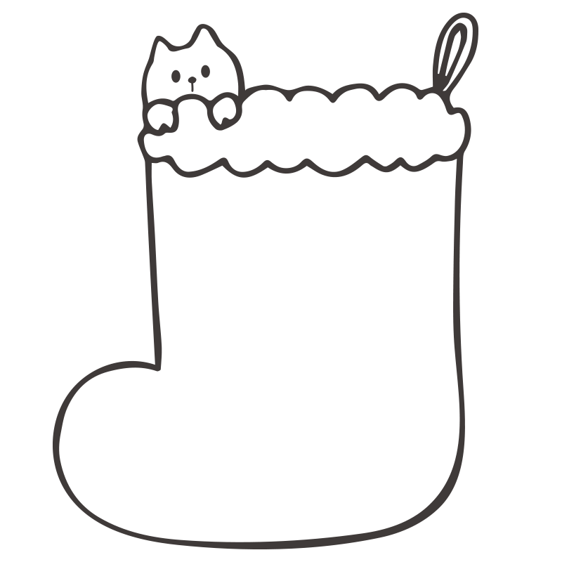 クリスマス　靴下　ソックス 猫と靴下　イラスト　無料イラスト　モノクロ　お便り　保育