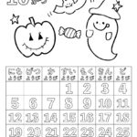 2025年10月カレンダー塗り絵　令和7年　塗り絵カレンダー　ひらがなカレンダー　カレンダーイラスト　ほいくいらすと　モノクロ　白黒　塗り絵　保育教材　保育園　介護施設　高齢者　デイサービス　無料ダウンロード　無料イラスト　無料カレンダー　プリント　 coloring calendar　無地のカレンダー塗り絵　秋の塗り絵　ハロウィン　おばけ　かぼちゃ